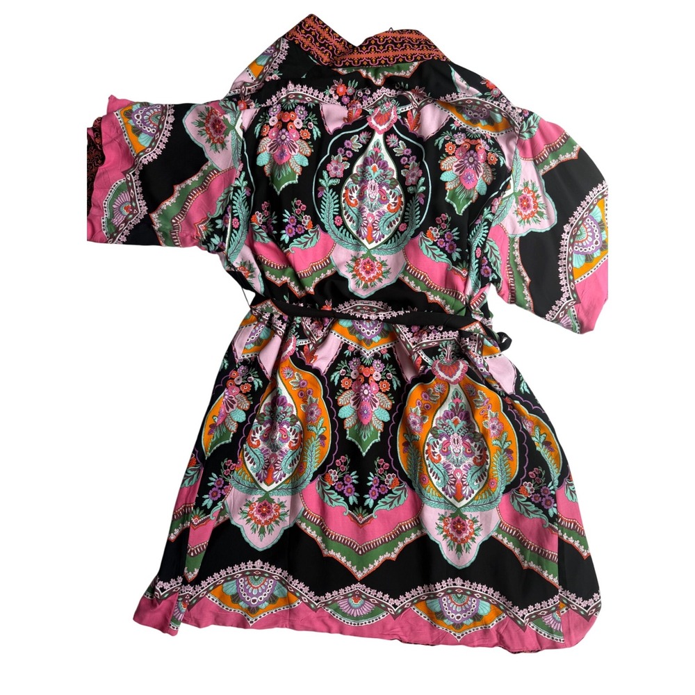 Rachel Zoe Reversible Pink Black Boho Paisley Floral Kimono 2X - Picture 8 of 8